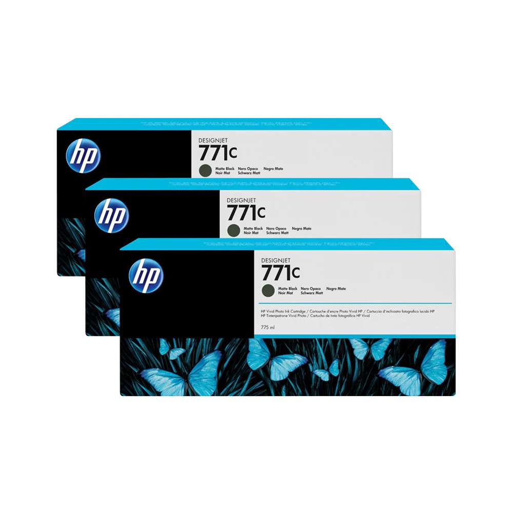 HP 771C 3-pack 775-ml Matte Black DesignJet Ink Cartridges, B6Y31A