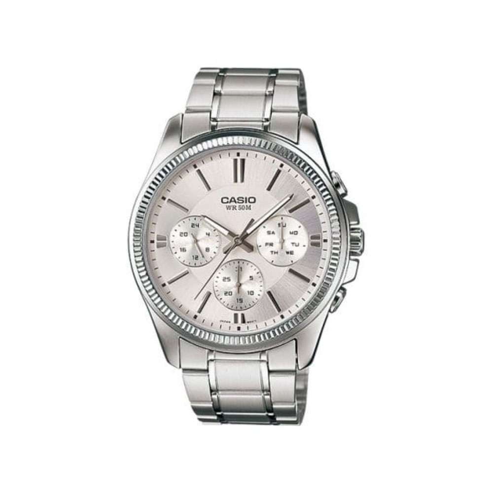 Casio Mens Stainless Steel Multifunction White Dial Watch, MTP-1375D-7AVDF