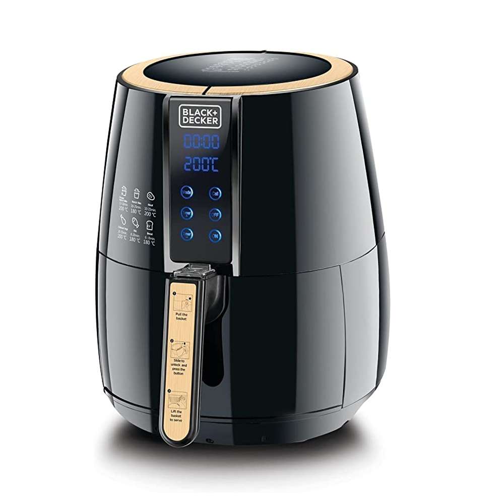 Black Decker Digital Air Fryer 1500W 4L Capacity, 360° Hot Air Convection Technology Temperature-Time Control For Little or No-Oil Healthy Frying Grilling, Roasting and Baking, AF400-B5