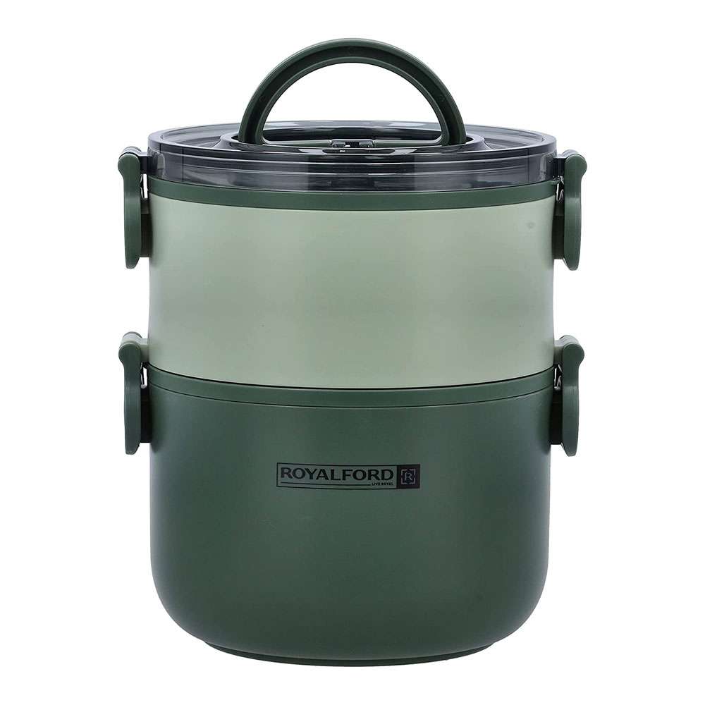 Royalford Double Layer Round Stainless Steel Inner Lunch Box, Green