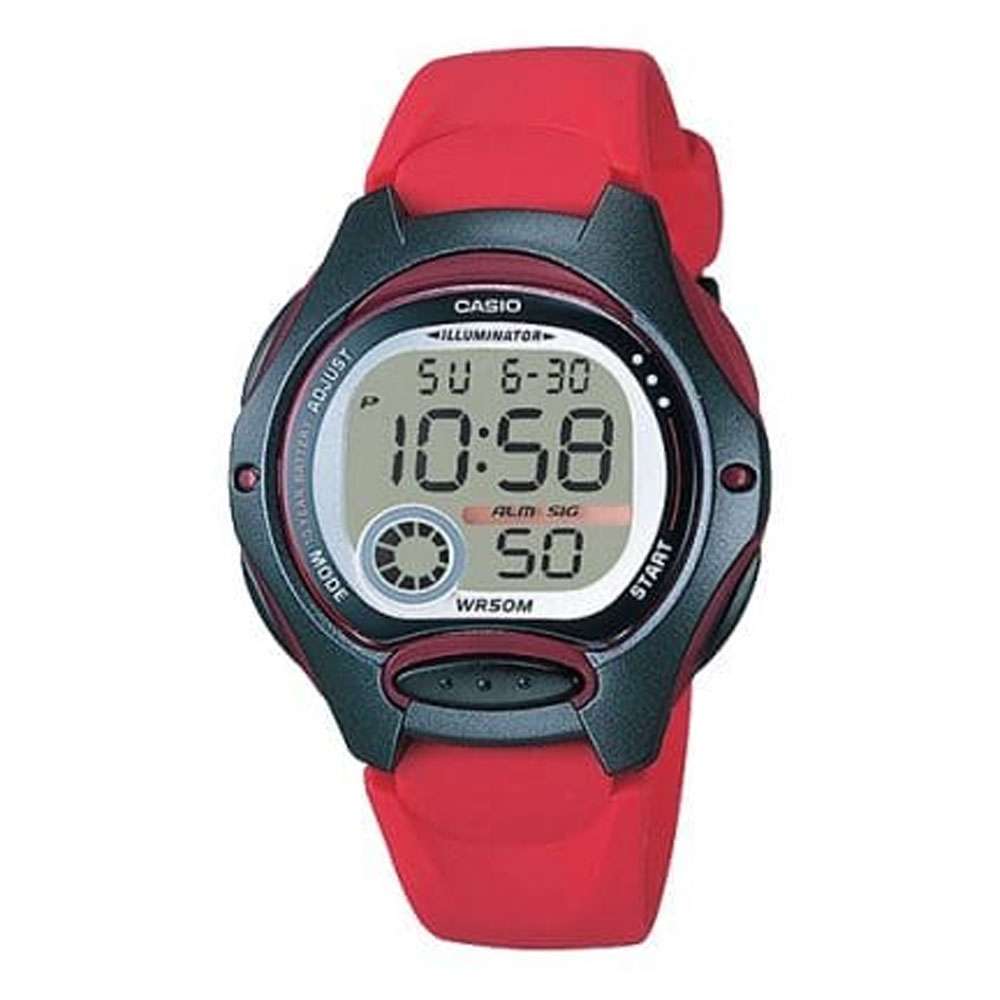 Casio Womens Youth Digital Dual Time Red Strap Watch, lw200-4a