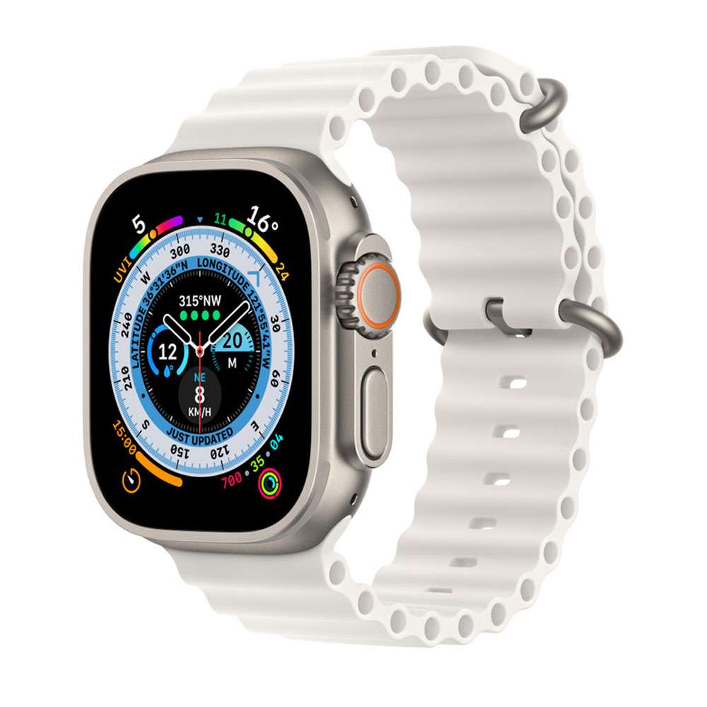Apple Watch Ultra GPS Plus Cellular Titanium Case 49mm with White Ocean Band, MNHF3