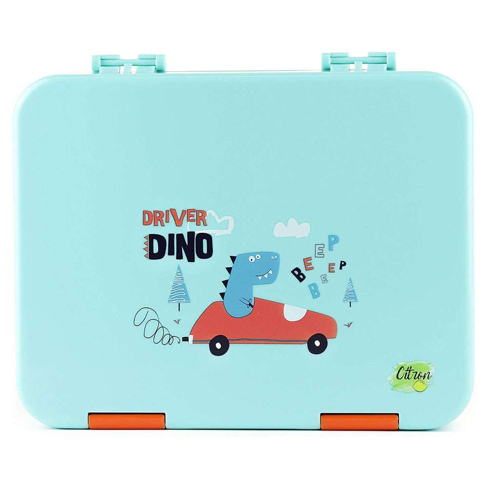 Citron Kids Leak Proof Bento Lunch Box, 6 Compartments, Turquoiose with Dino