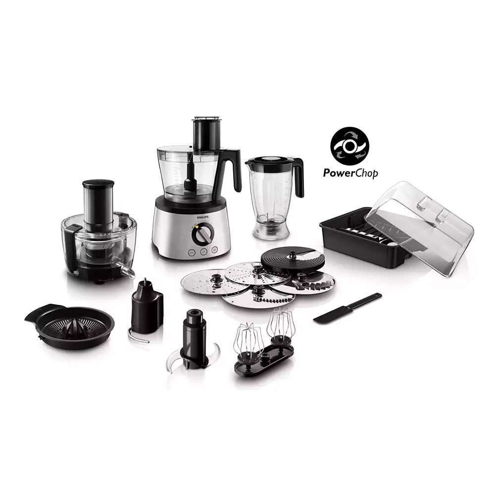 Philips Avance Collection Multifunction Food Processor Compact 4 In 1 Setup, 3.4L Bowl With Stainless Steel Disc, 2.2L Blender, Centrifugal Juicer   Citrus Press, Metal Kneading Hook, 1330W, 