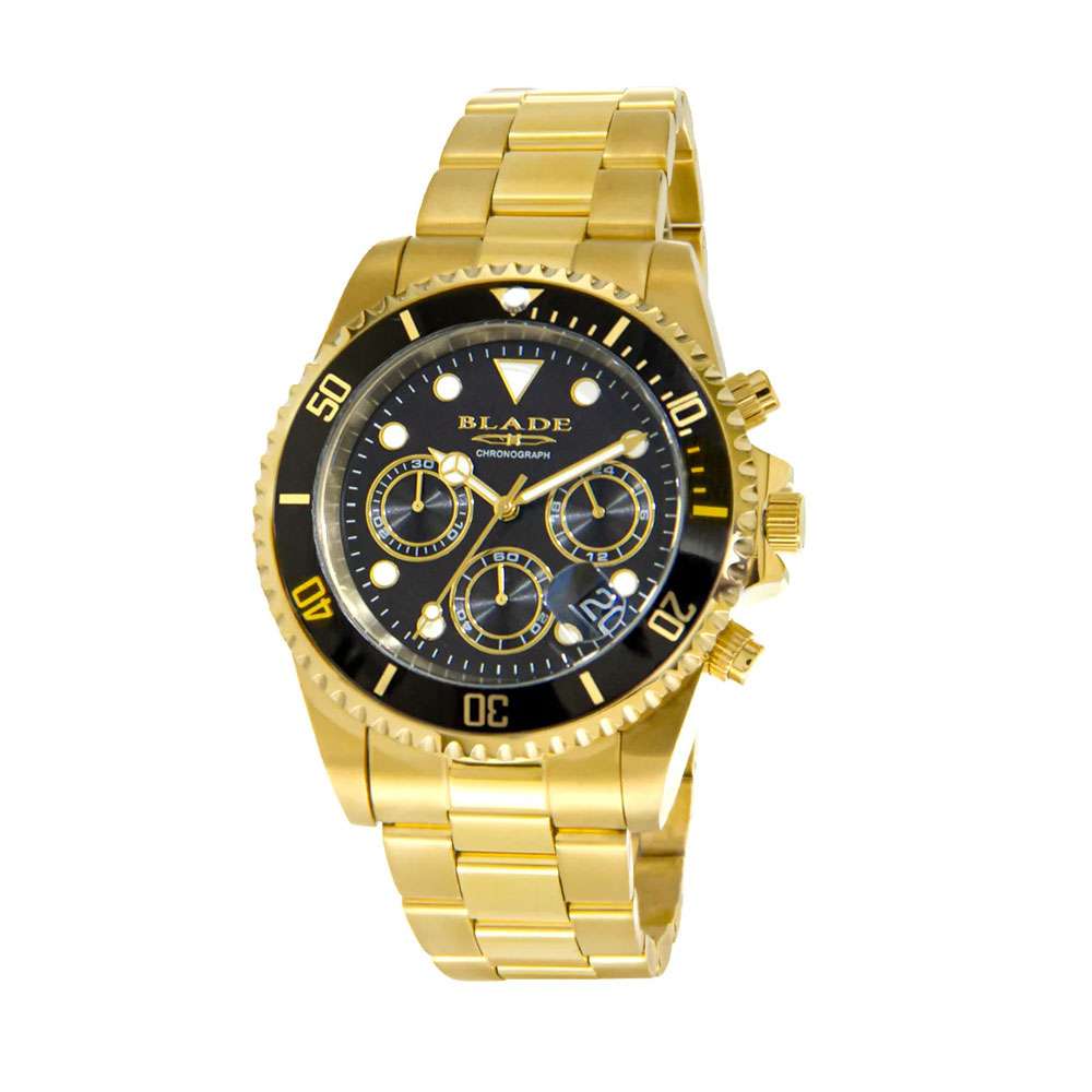 Blade Icon PVD Gold Plated SS Case and Band Mens Watch, 3598G2GNG