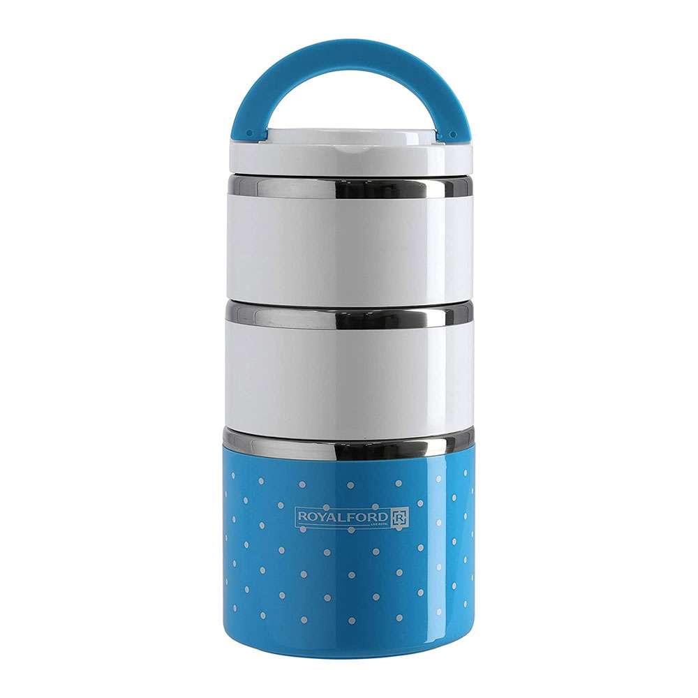 Royalford Lumia Three Layer Stainless Steel Inner Lunch Box Blue