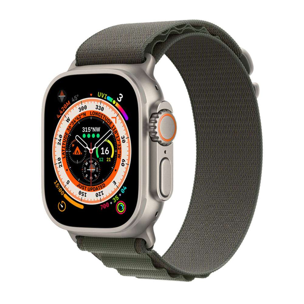 Apple Watch Ultra GPS Plus Cellular Titanium Case 49mm with Green Alpine Loop, MNHJ3