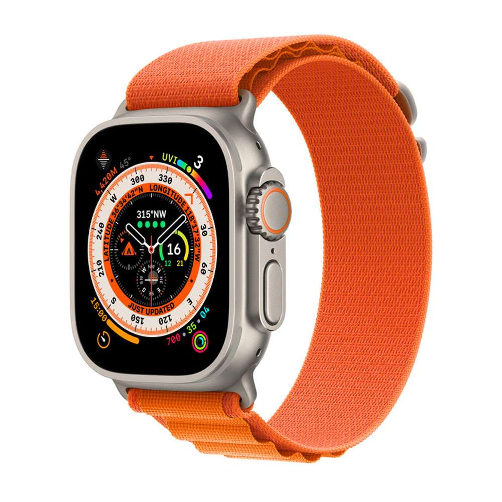 Apple Watch Ultra GPS Plus Cellular Titanium Case 49mm with Orange Alpine Loop, MNHH3