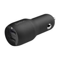 Belkin Boost Charge Dual USB A Car Charger 24W, USB A to USB C Cable, Black