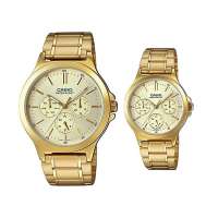 Casio His and Hers Stainless Steel Analog Couple Watch Set, MTP-V300G-7A LTP-V300G-9A