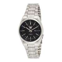Seiko Mens Black Dial Stainless Steel Band Watch, snk567j1